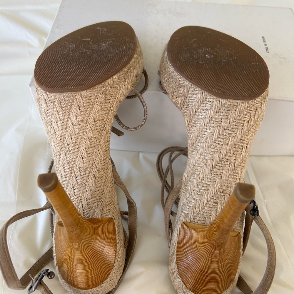 Christian Dior Taupe Espadrille Platform Sandals with brocade Accents, size 8 - Picture 7 of 8